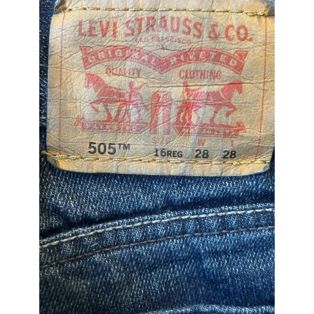 Levis‎ 505 Jeans 16 Regular 28x28 (actual 28x27) Regular Fit Blue Distressed